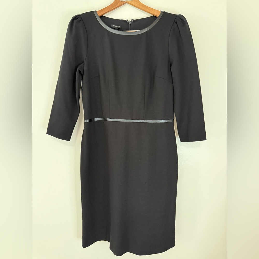 Talbots NWT black 3/4 sleeve dress with faux leather trim in size 6P